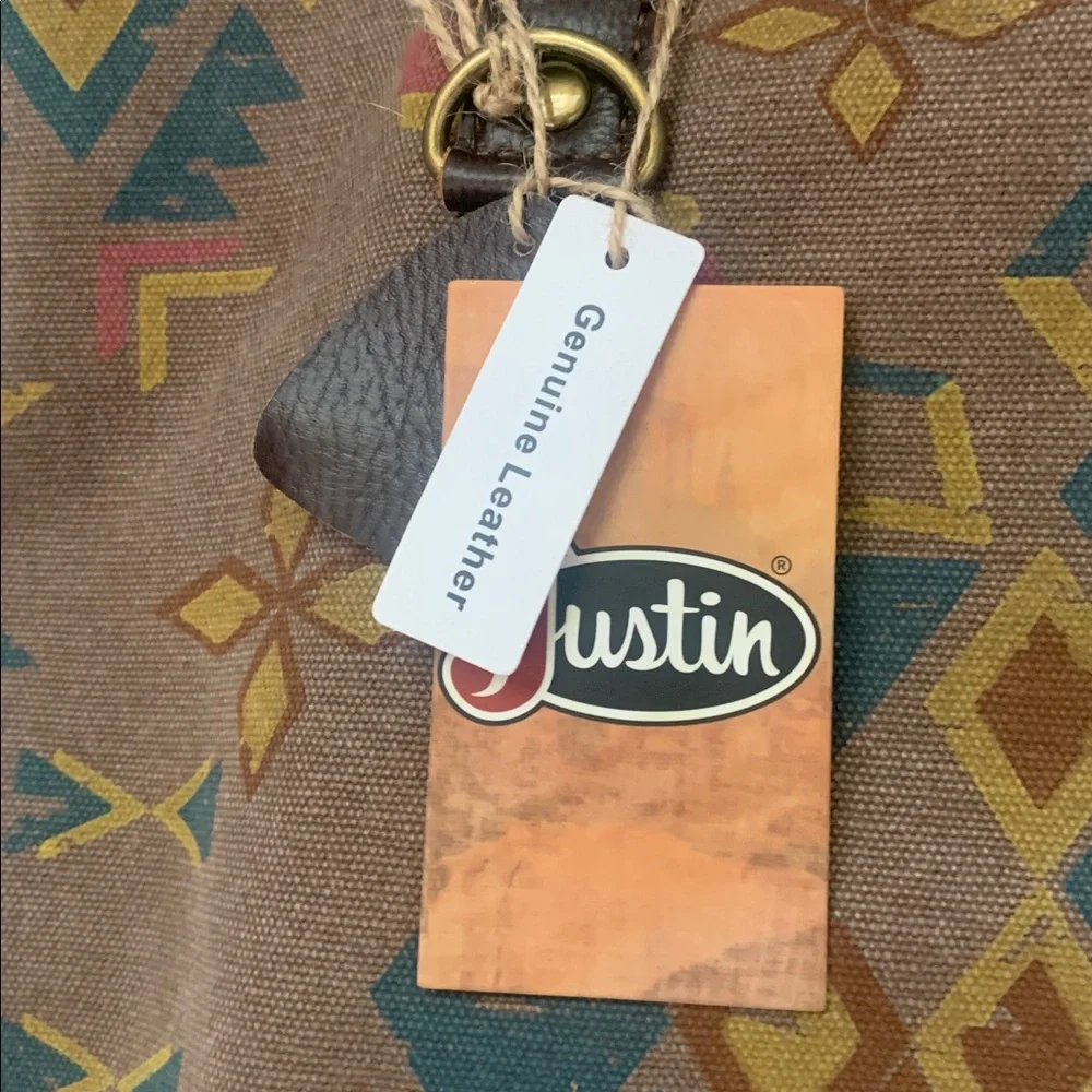 Justin Boots Brown Southwestern Tote with Multicolor Diamond Pattern